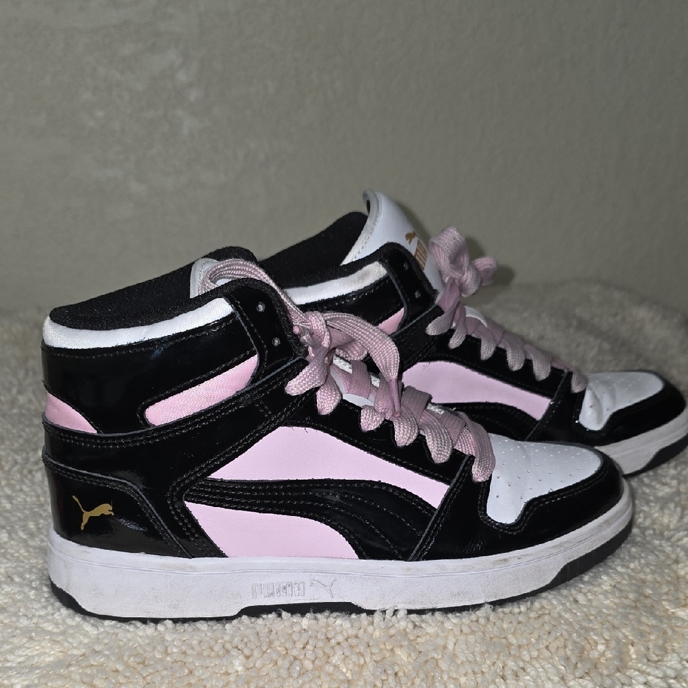 Puma Black and Pink High-Tops with Gold Accent